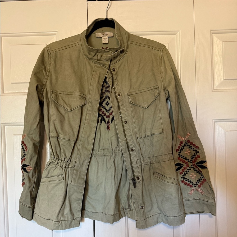 Vintage America Blues Embroidered Olive Green Jacket
